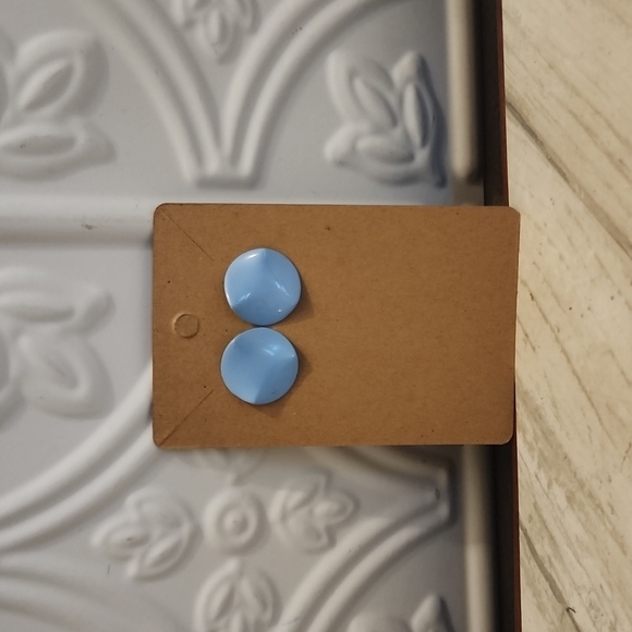 3 for $15 - Light Blue Rippled Round Stud Earrings - Picture 2 of 4